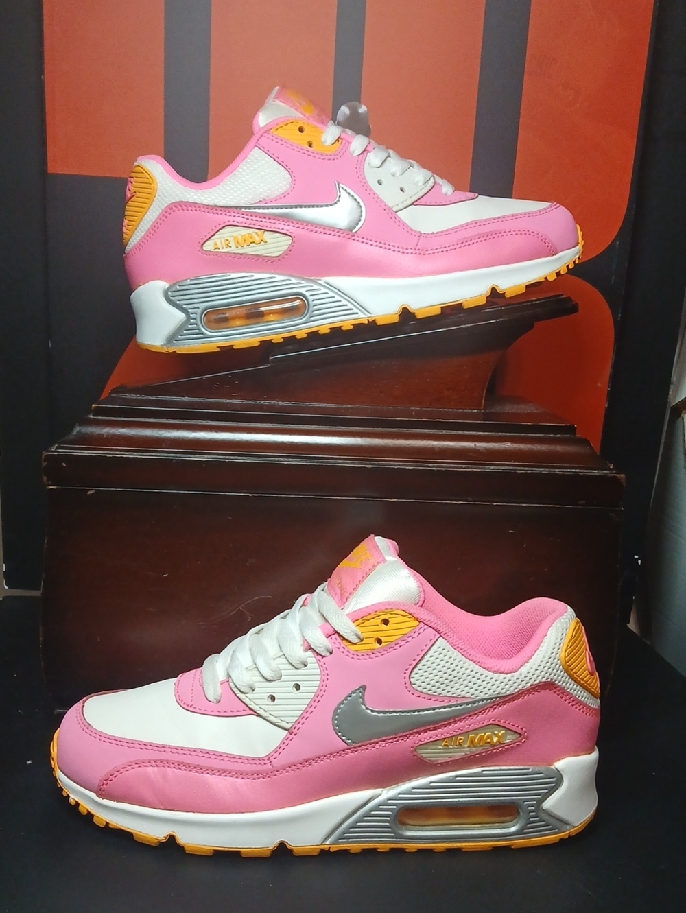 Nike Air Max 90 GS "Pink Glow/Metallic Silver" Womens Size-8.5 100%Authentic!